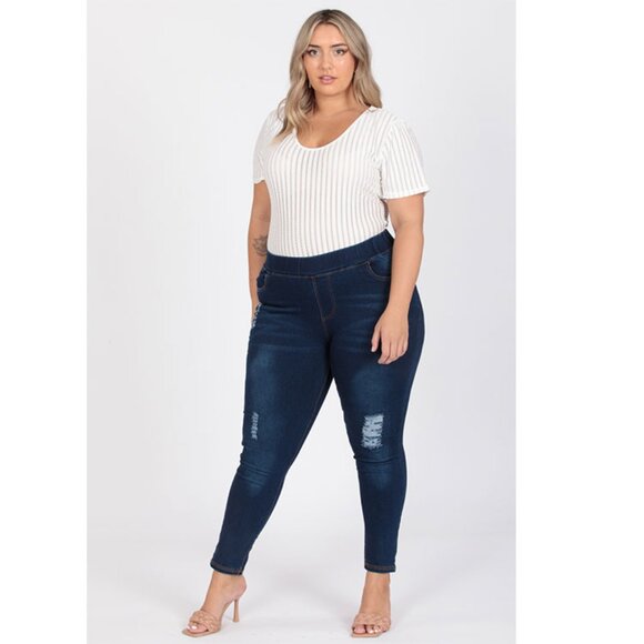 Plus size  mid-rise denim Jeggings pants tyep030 - Picture 1 of 2